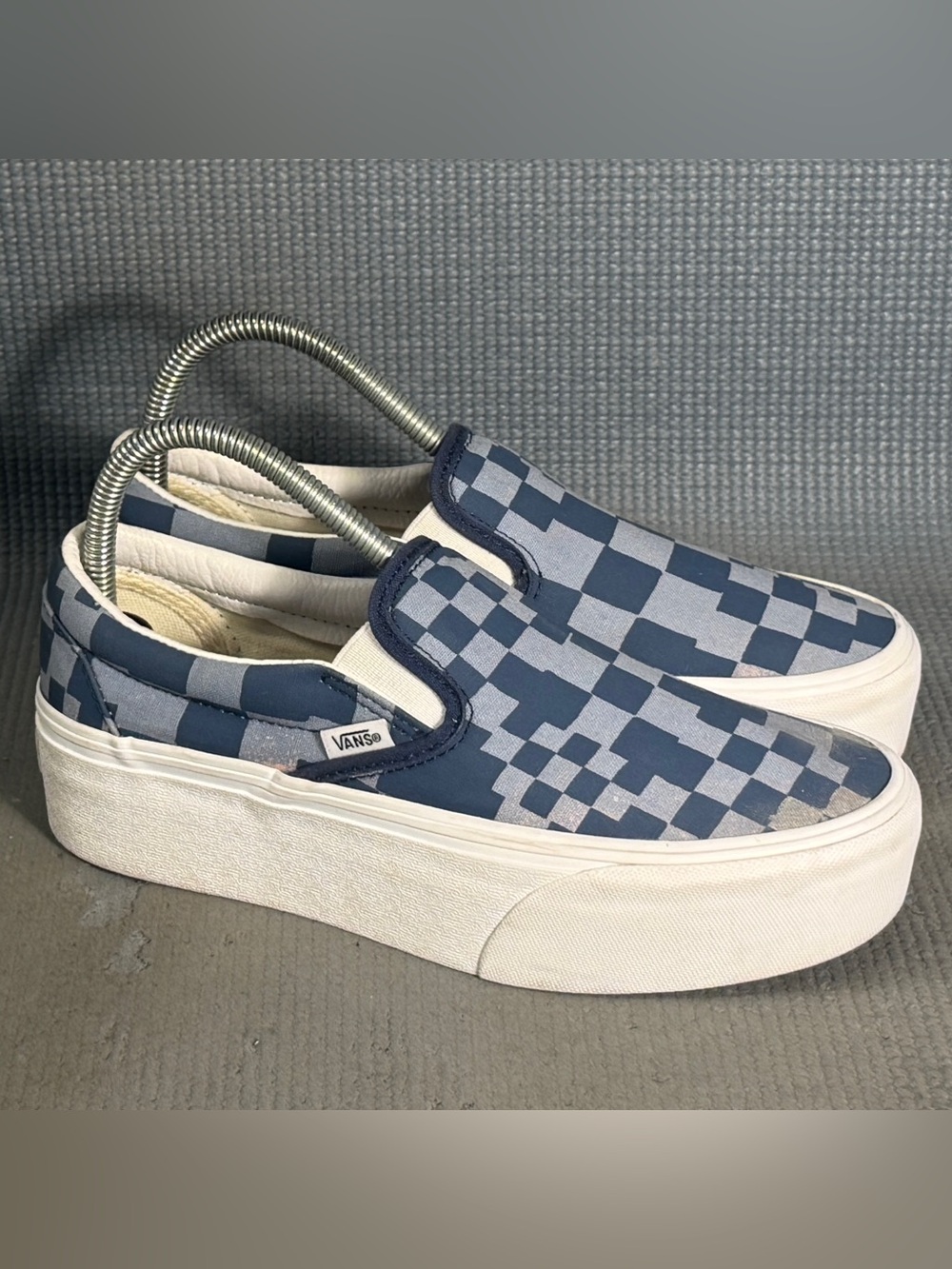 Vans Classic Slip-On Stackform Platform Blue Checker Sneakers Women’s Size 7.5 - Picture 2 of 10